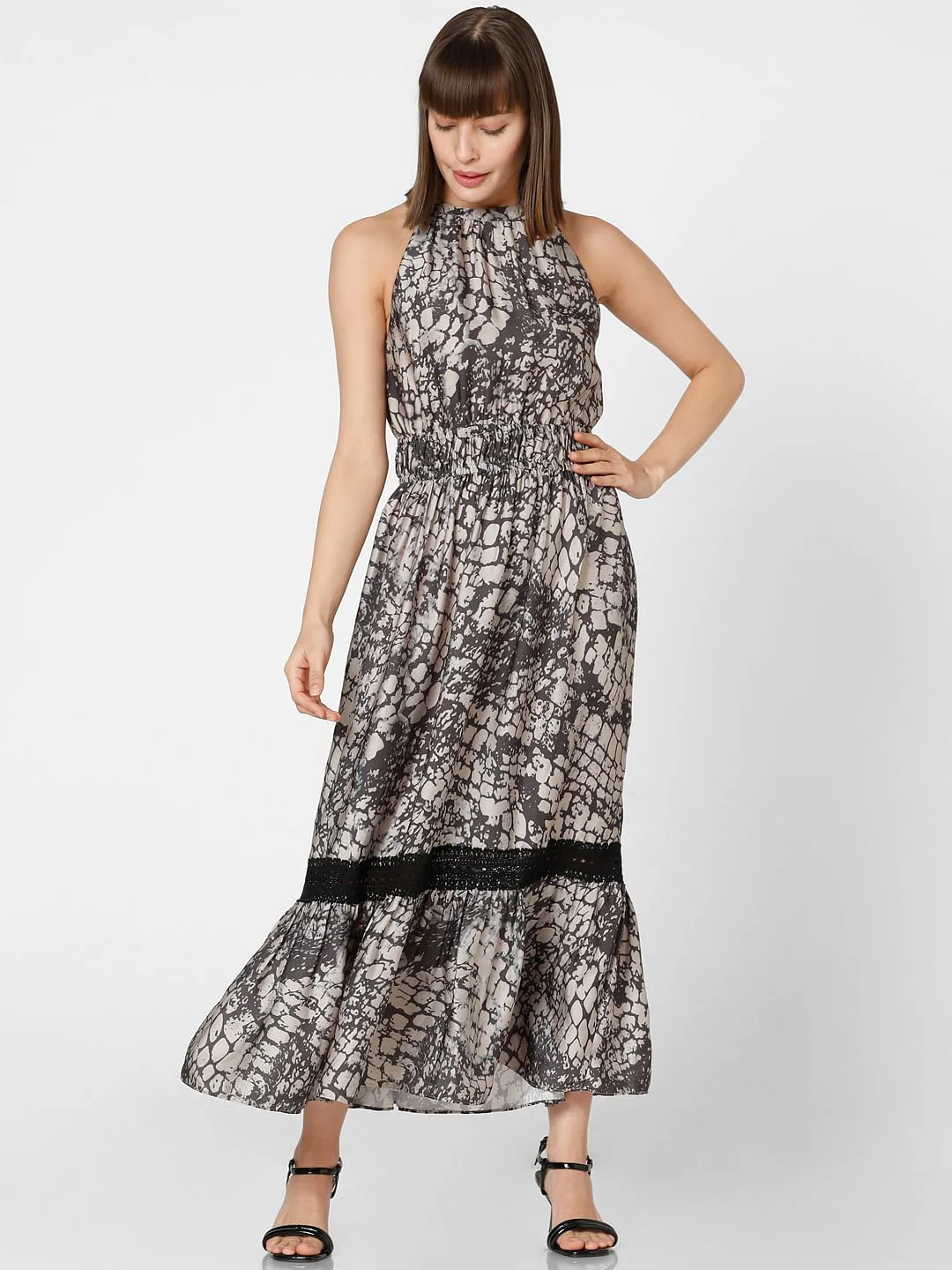 Brown Abstract Print Maxi Dress - Image 2