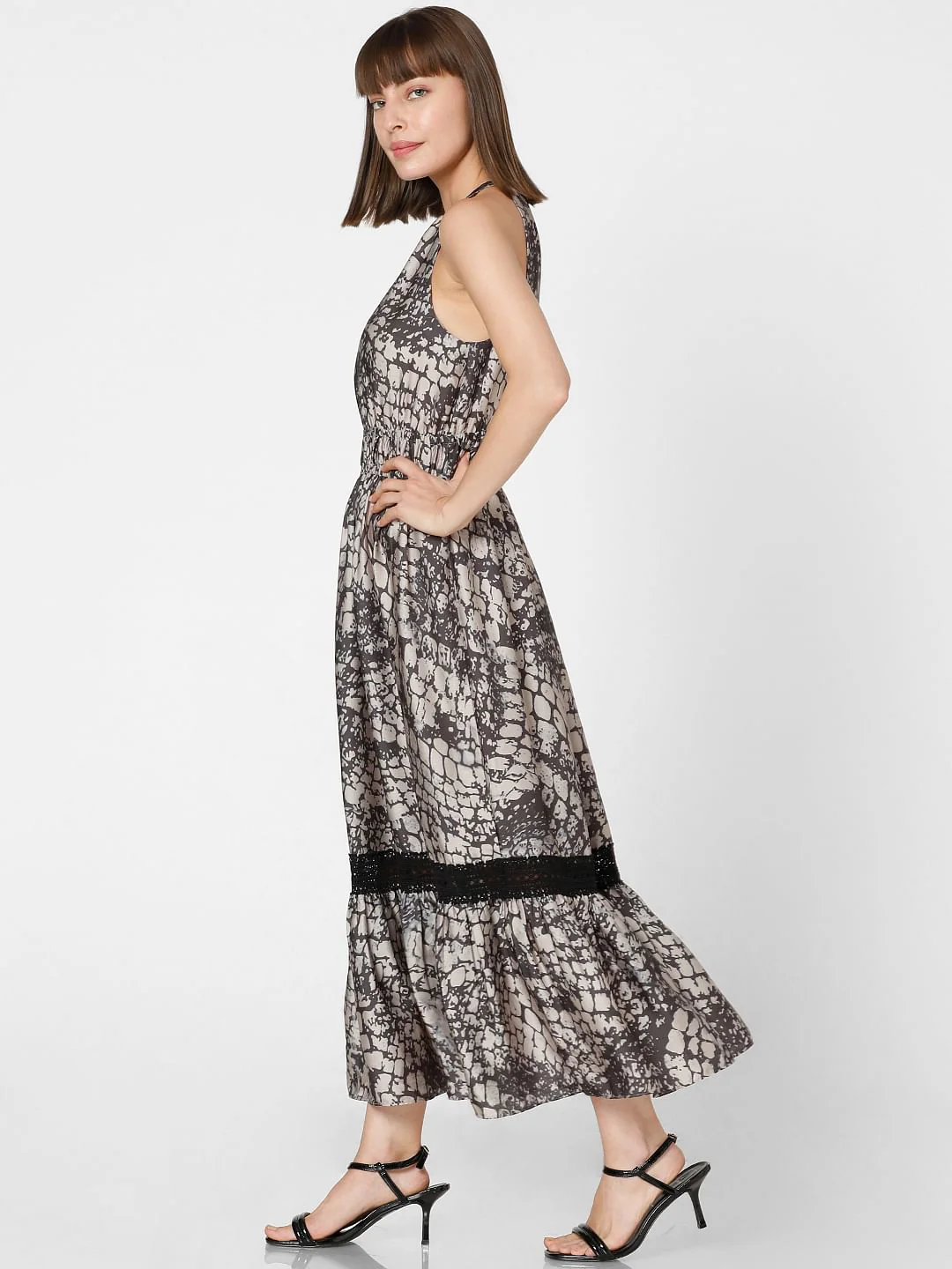 Brown Abstract Print Maxi Dress - Image 3
