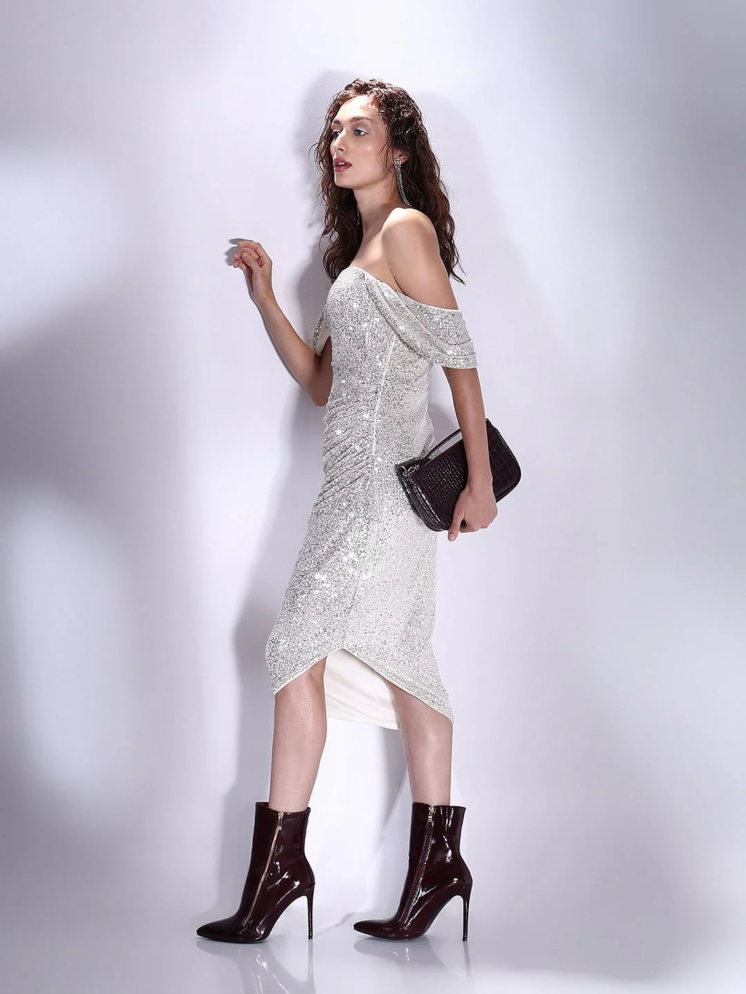 Marquee Off-White Sequin Off-Shoulder Dress