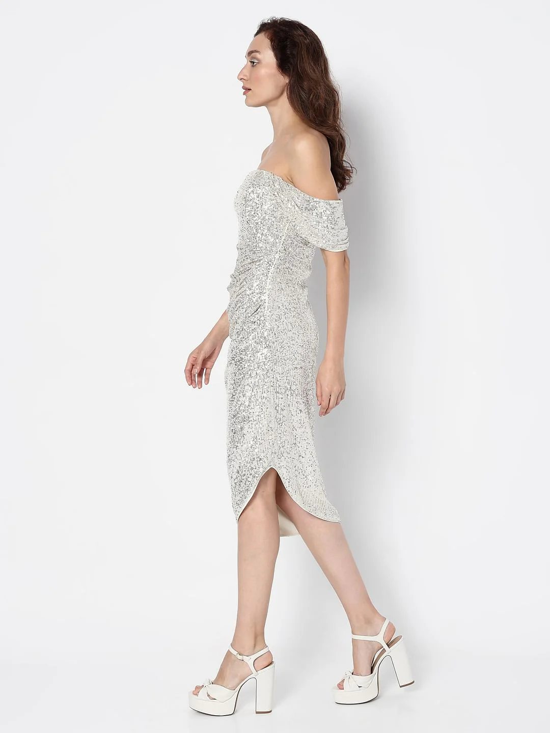 Marquee Off-White Sequin Off-Shoulder Dress - Image 3