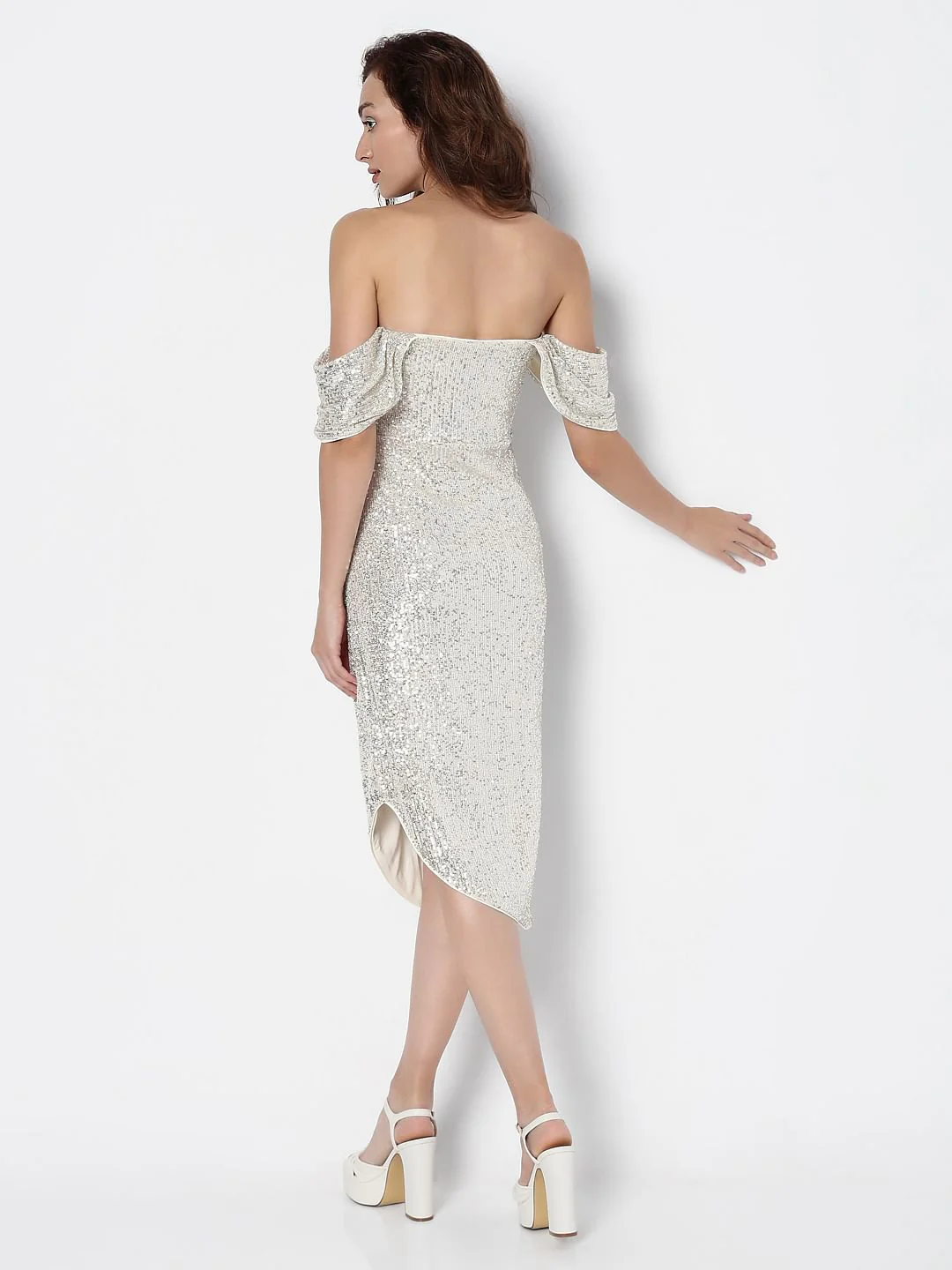Marquee Off-White Sequin Off-Shoulder Dress - Image 4