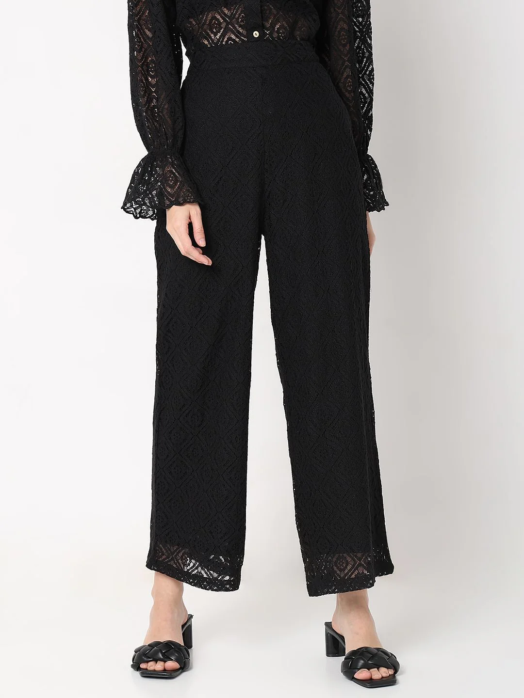 Black High-Rise Lace Pants - Image 2