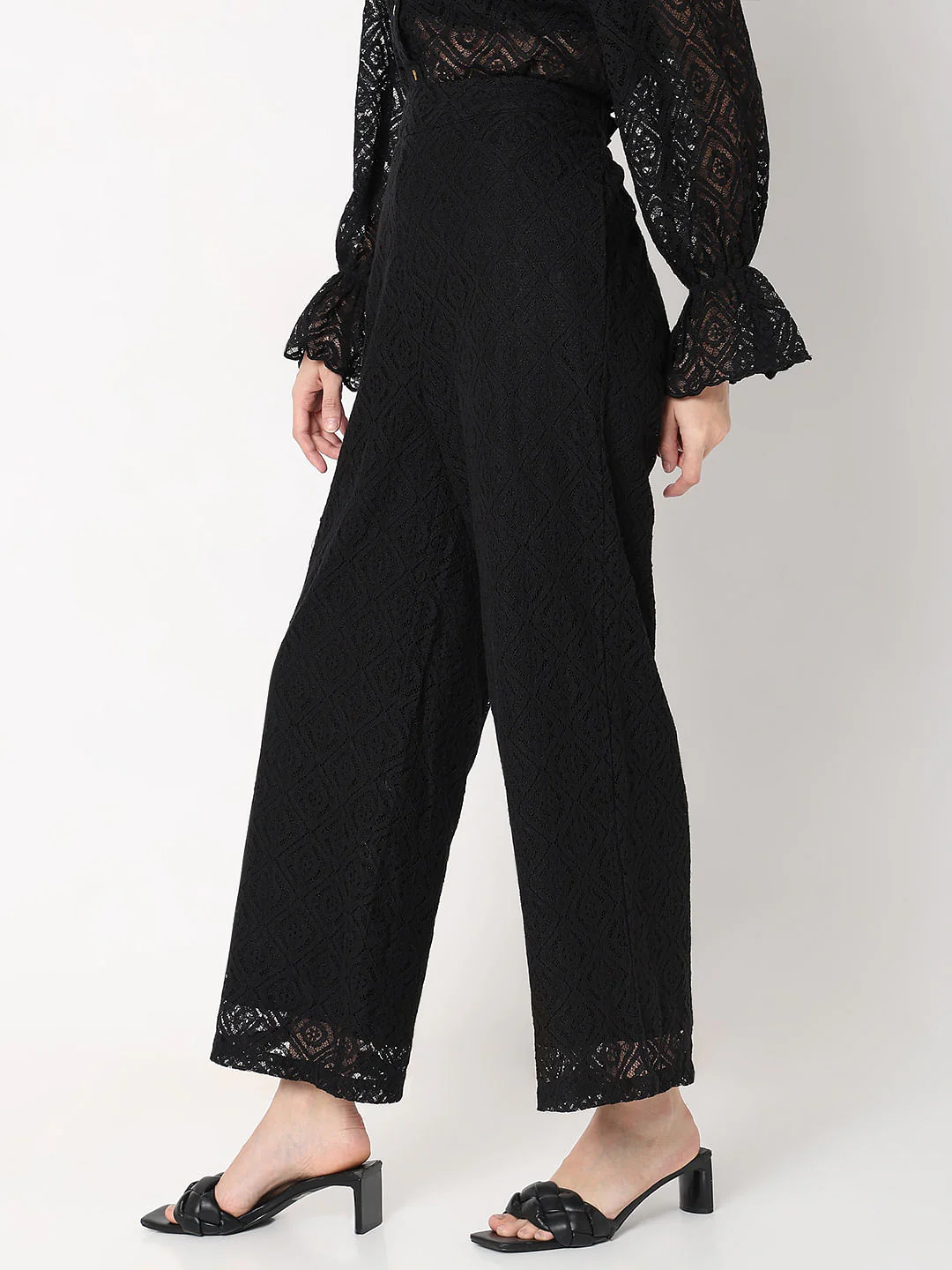Black High-Rise Lace Pants - Image 3