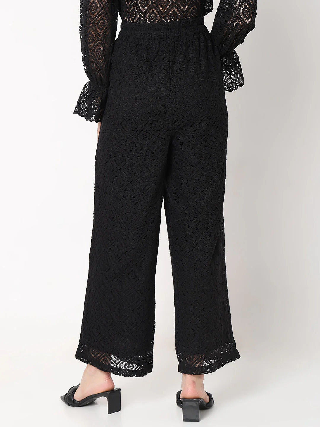 Black High-Rise Lace Pants - Image 4