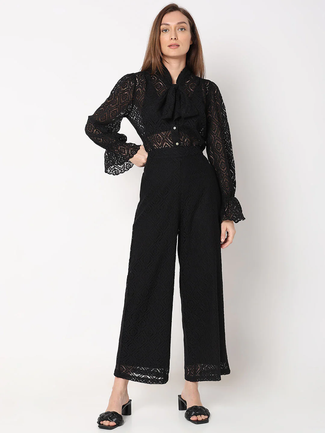 Black High-Rise Lace Pants - Image 5