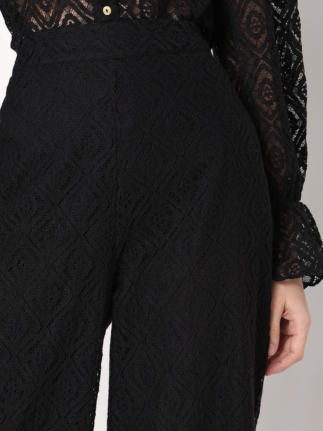Black High-Rise Lace Pants - Image 6