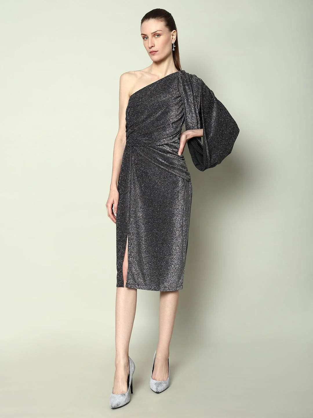 Marquee Black Shimmer One-Shoulder Dress - Image 2