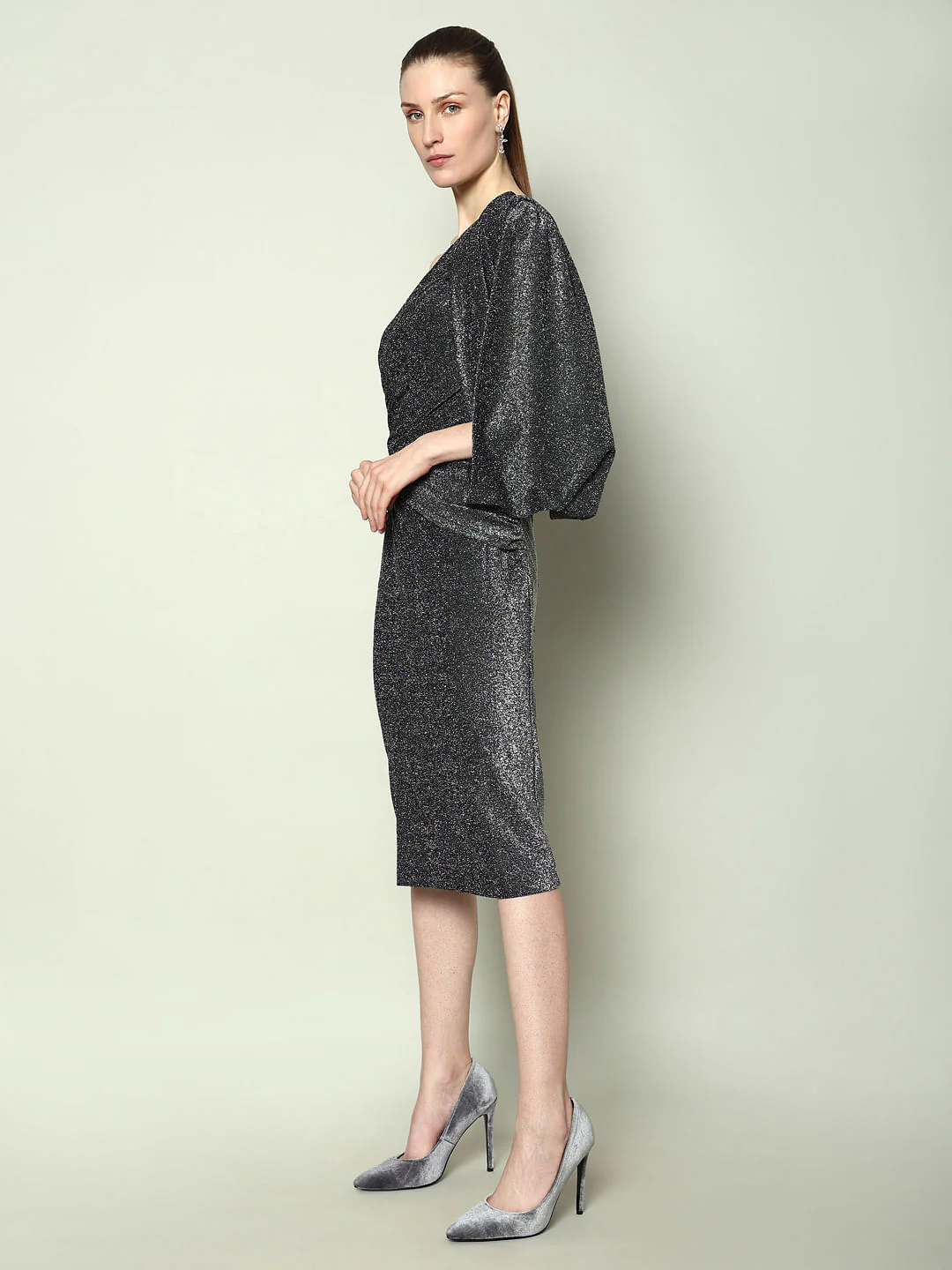 Marquee Black Shimmer One-Shoulder Dress - Image 3