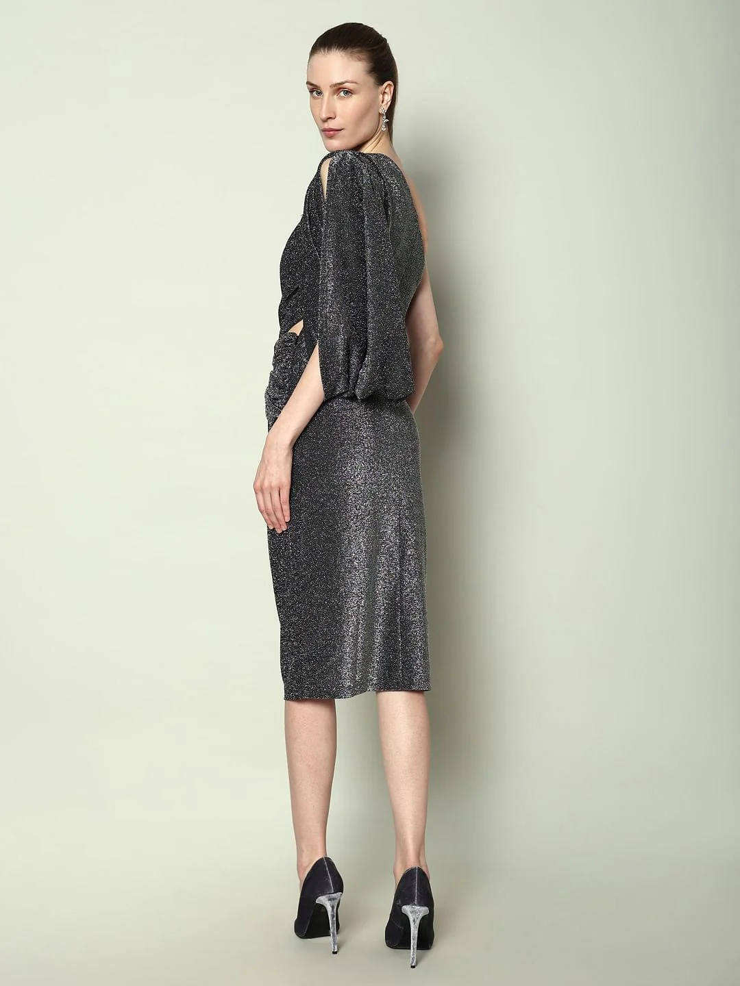 Marquee Black Shimmer One-Shoulder Dress - Image 4