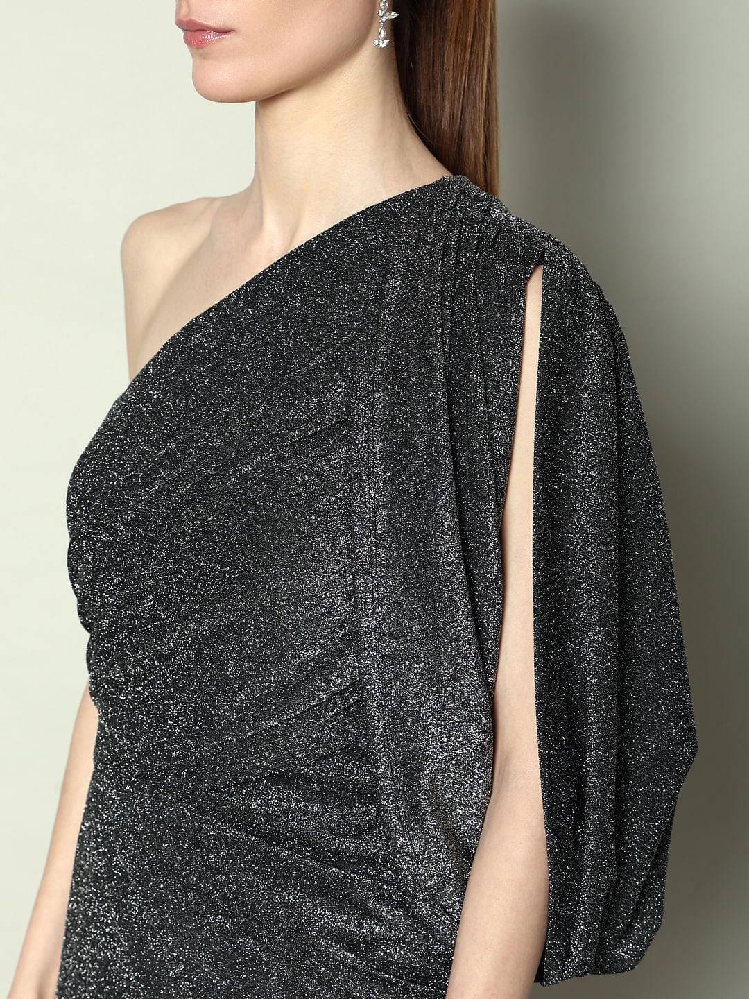 Marquee Black Shimmer One-Shoulder Dress - Image 5