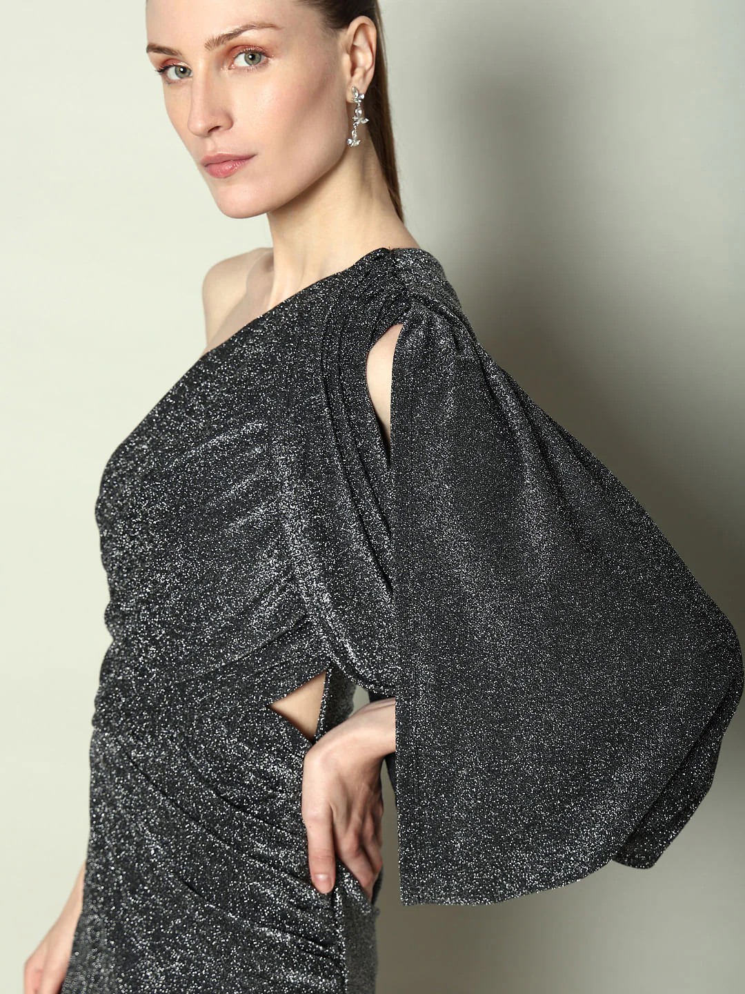 Marquee Black Shimmer One-Shoulder Dress - Image 6