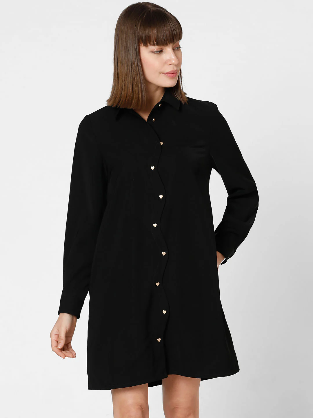 Black Flared Shirt Dress - Image 2