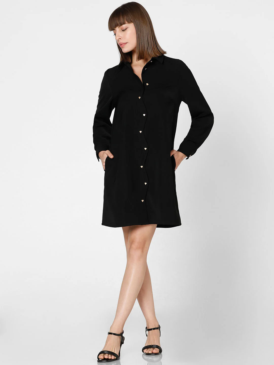 Black Flared Shirt Dress - Image 5