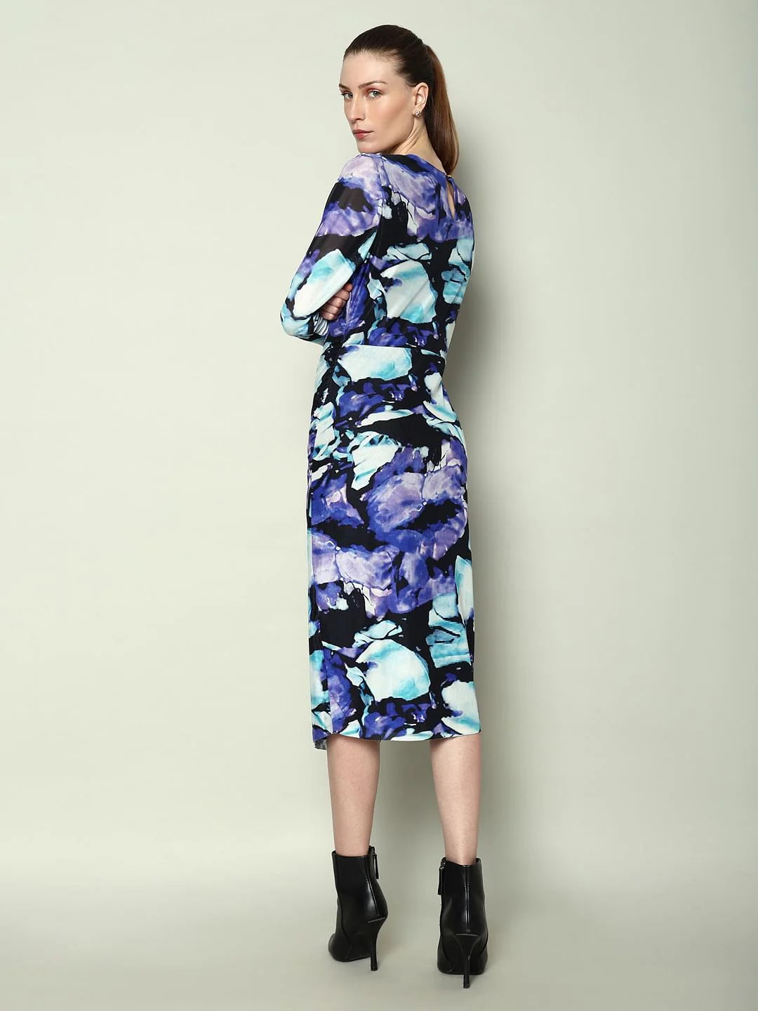 Marquee Blue Abstract Print Bodycon Dress - Image 4