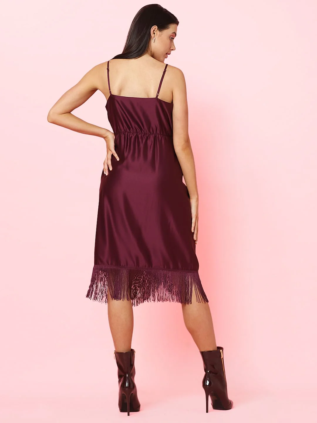Marquee Dark Purple Fringe Midi Dress - Image 4