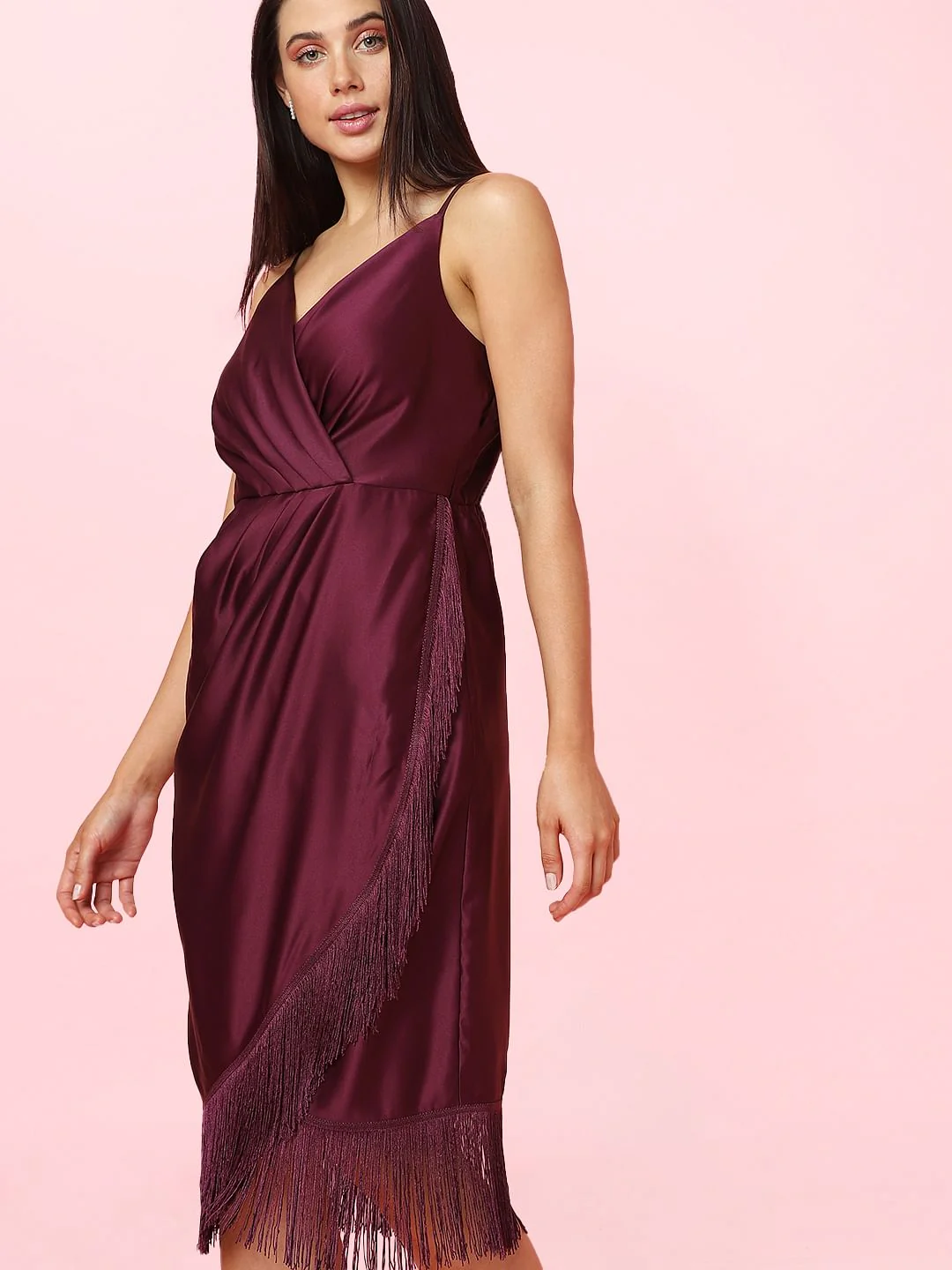 Marquee Dark Purple Fringe Midi Dress - Image 5