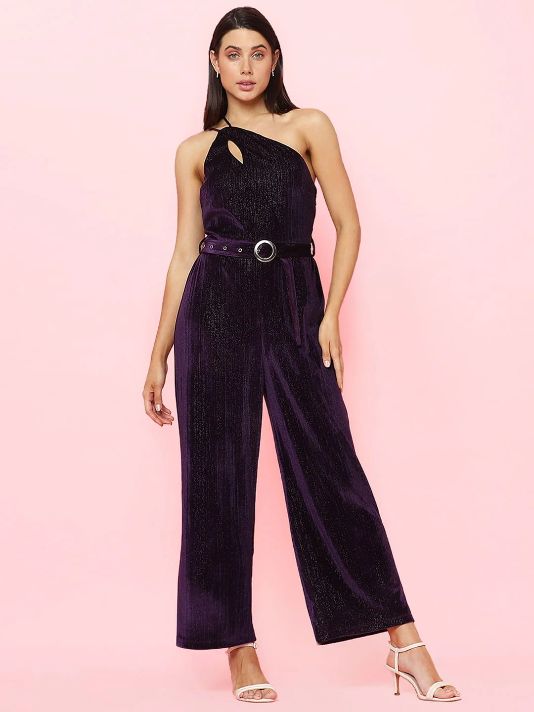 Marquee Purple Shimmer One-Shoulder Jumpsuit - Image 2