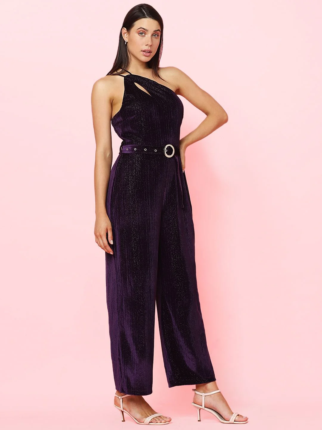 Marquee Purple Shimmer One-Shoulder Jumpsuit - Image 3