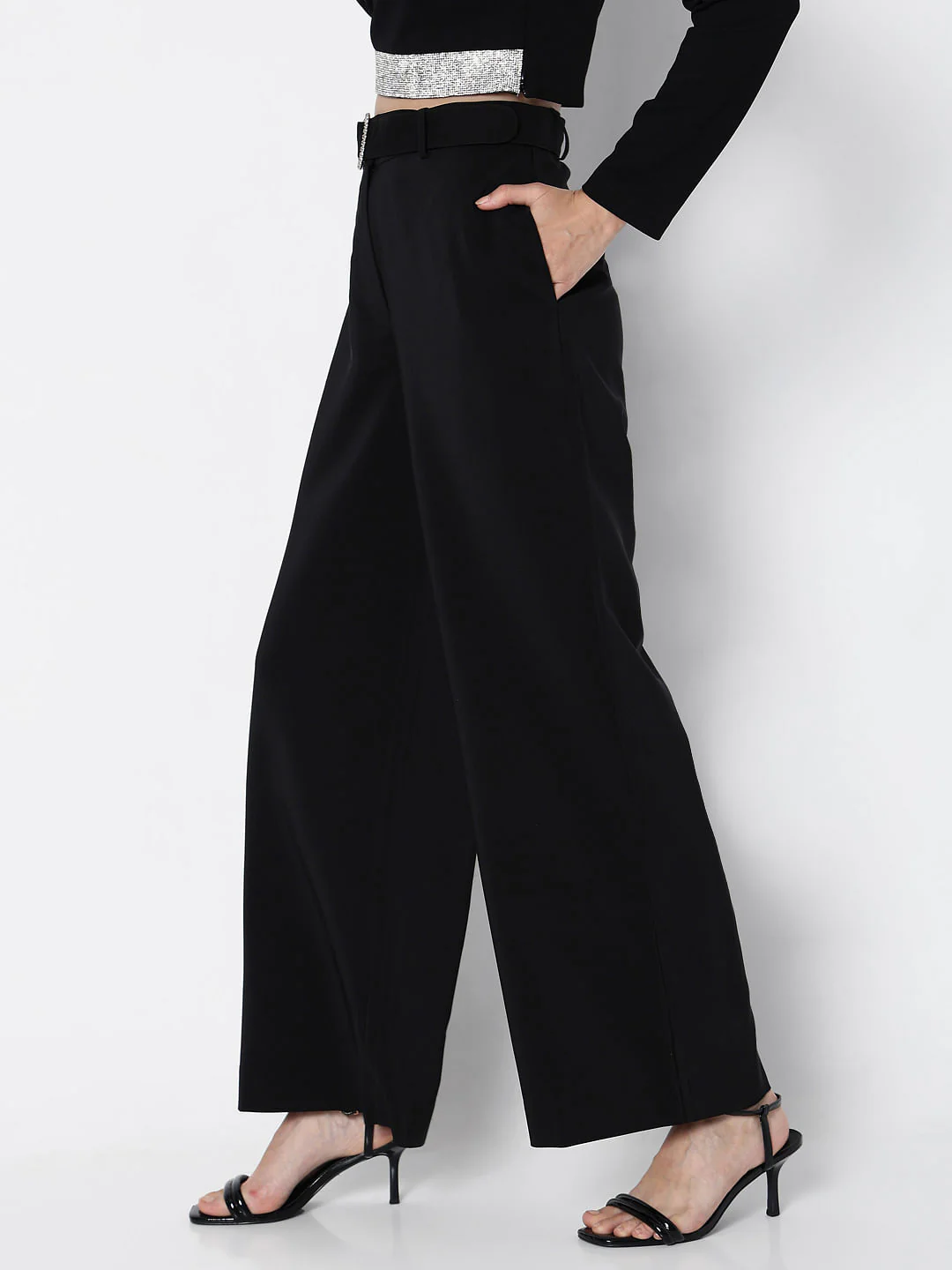 Marquee Black High Rise Embellished Co-Ord Set Pants - Image 3
