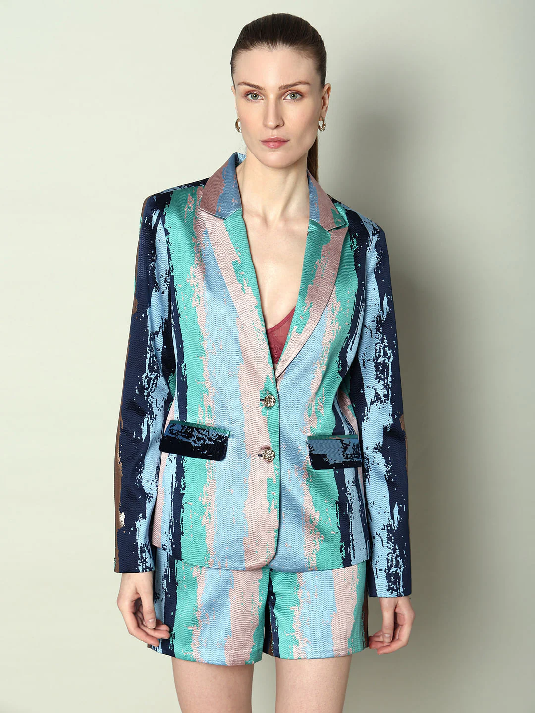 Marquee Blue Abstract Print Co-Ord Set Blazer - Image 2