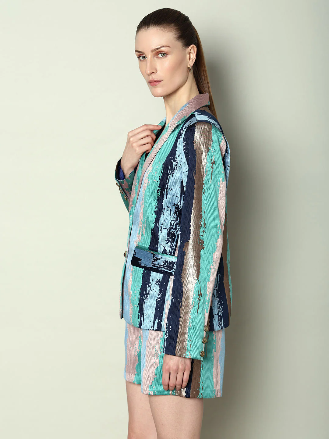 Marquee Blue Abstract Print Co-Ord Set Blazer - Image 3
