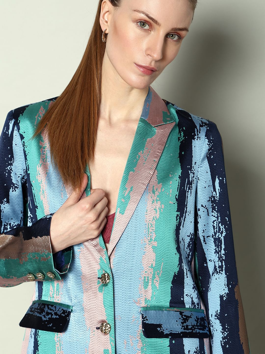 Marquee Blue Abstract Print Co-Ord Set Blazer - Image 6