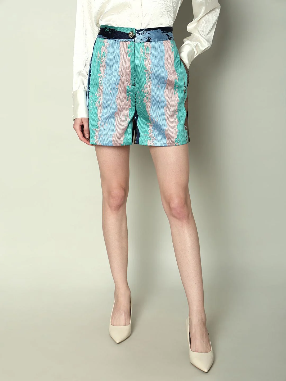 Marquee Blue Abstract Print Co-Ord Set Shorts - Image 2