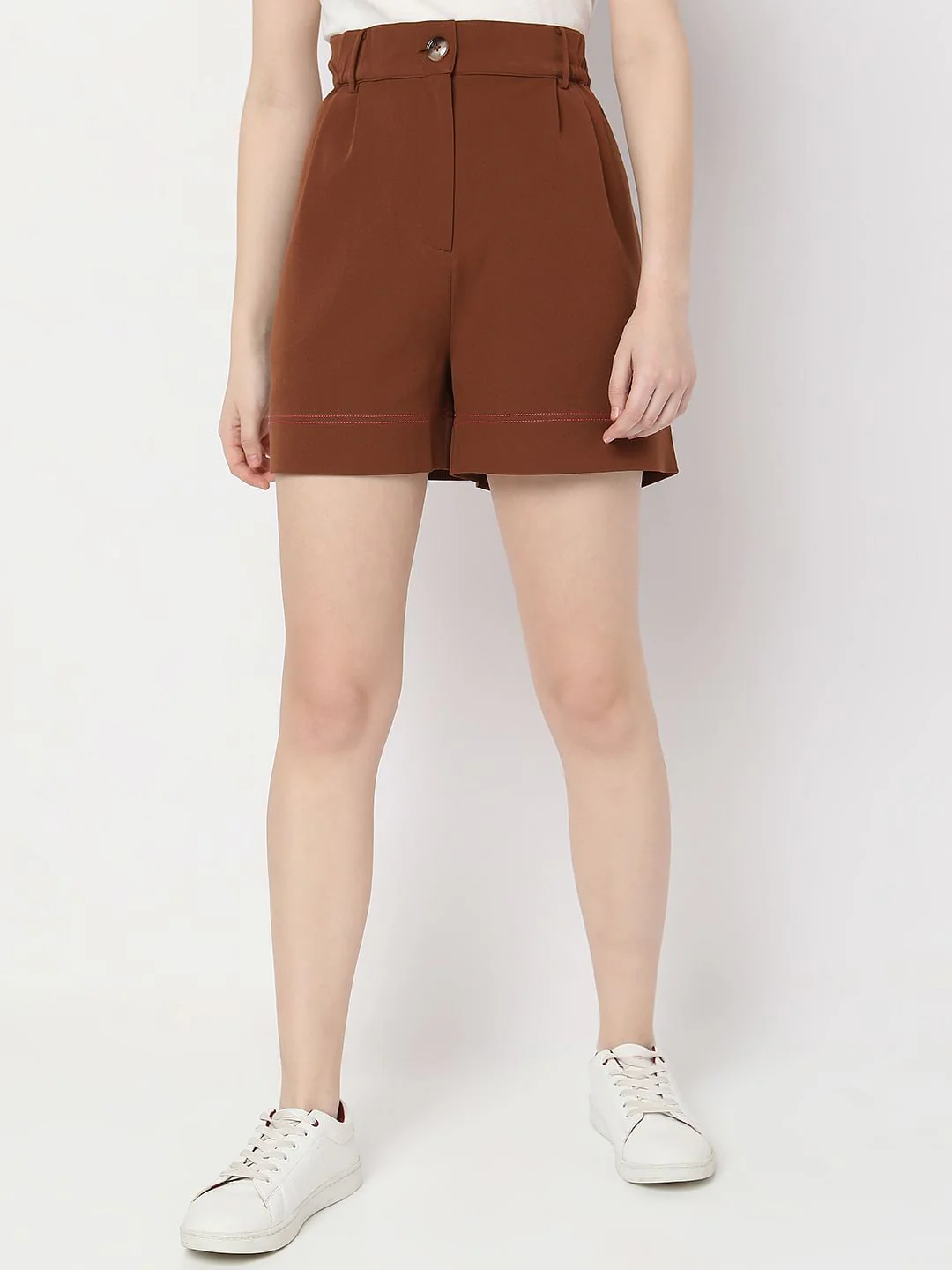 Dark Brown High Rise Shorts - Image 2