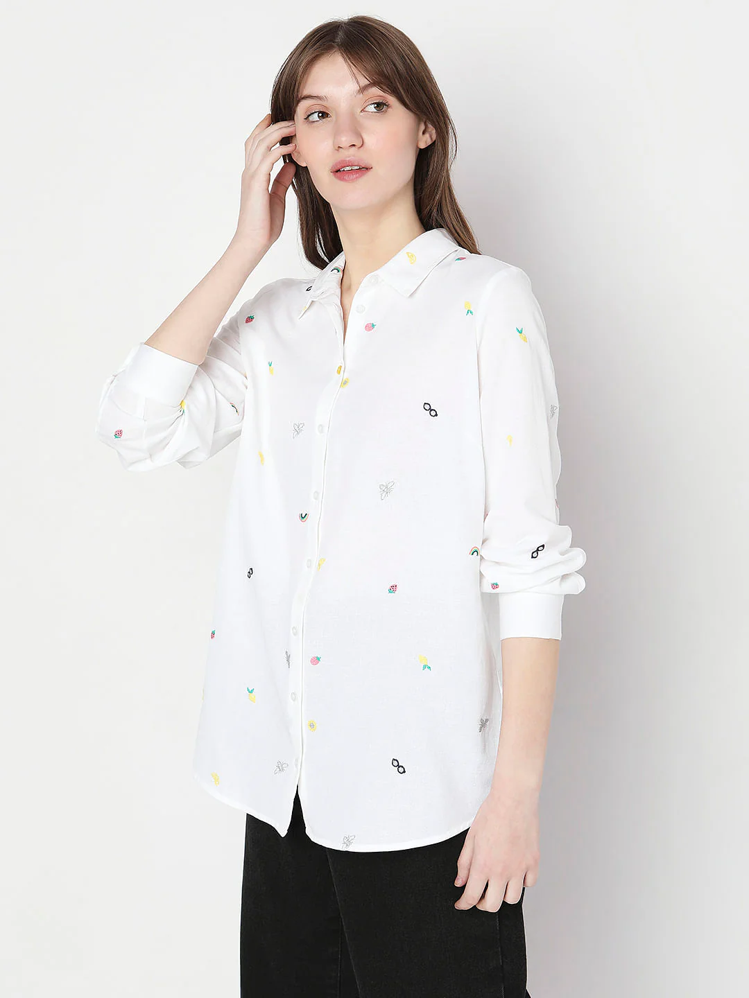 White Ditsy Printed Shirt - Image 3