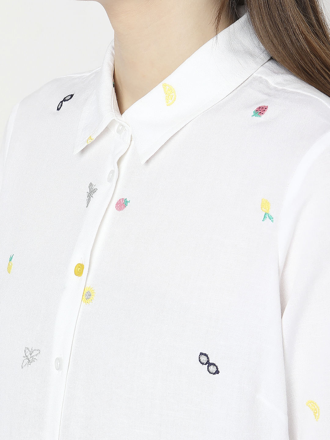 White Ditsy Printed Shirt - Image 8