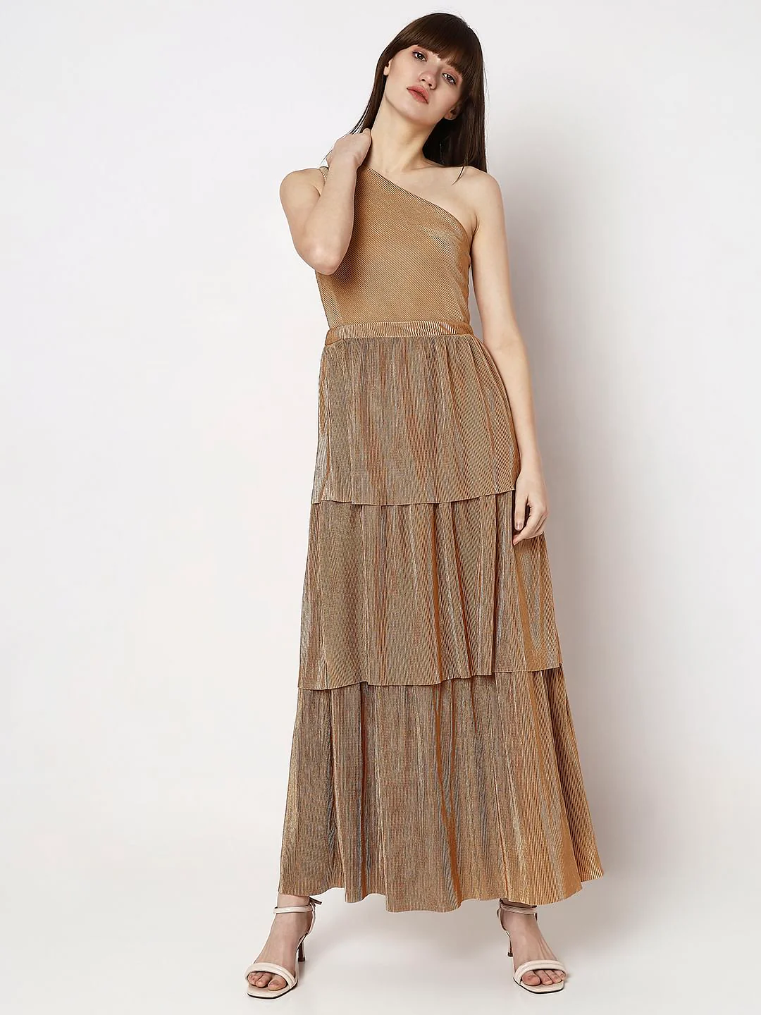 Brown One-Shoulder Maxi Dress - Image 2