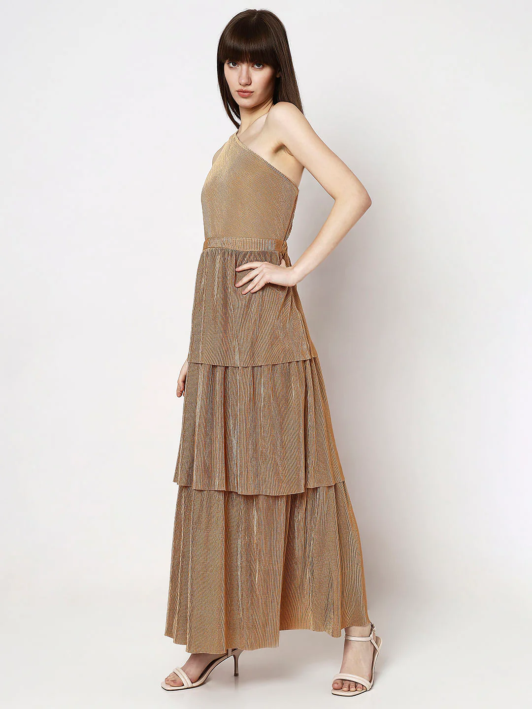 Brown One-Shoulder Maxi Dress - Image 3