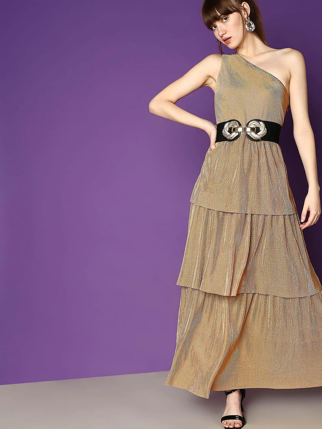 Brown One-Shoulder Maxi Dress - Image 8