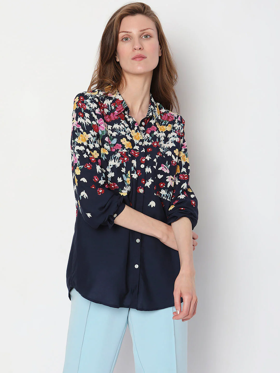 Blue Floral Full Sleeves Shirt - Image 2