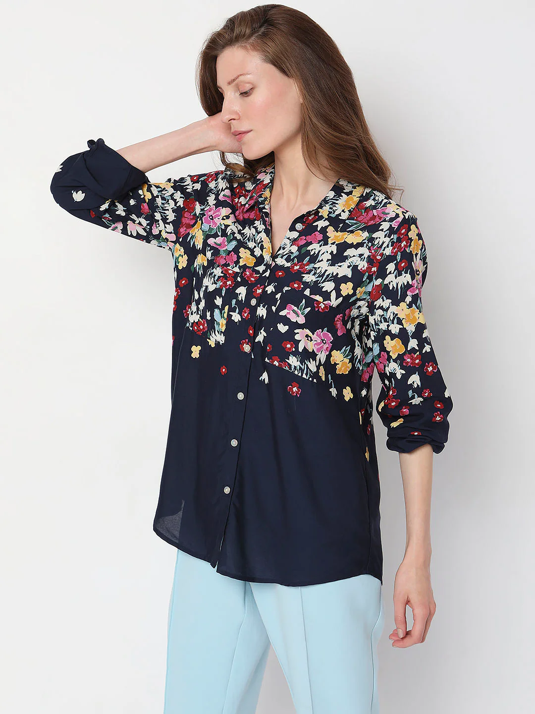Blue Floral Full Sleeves Shirt - Image 3