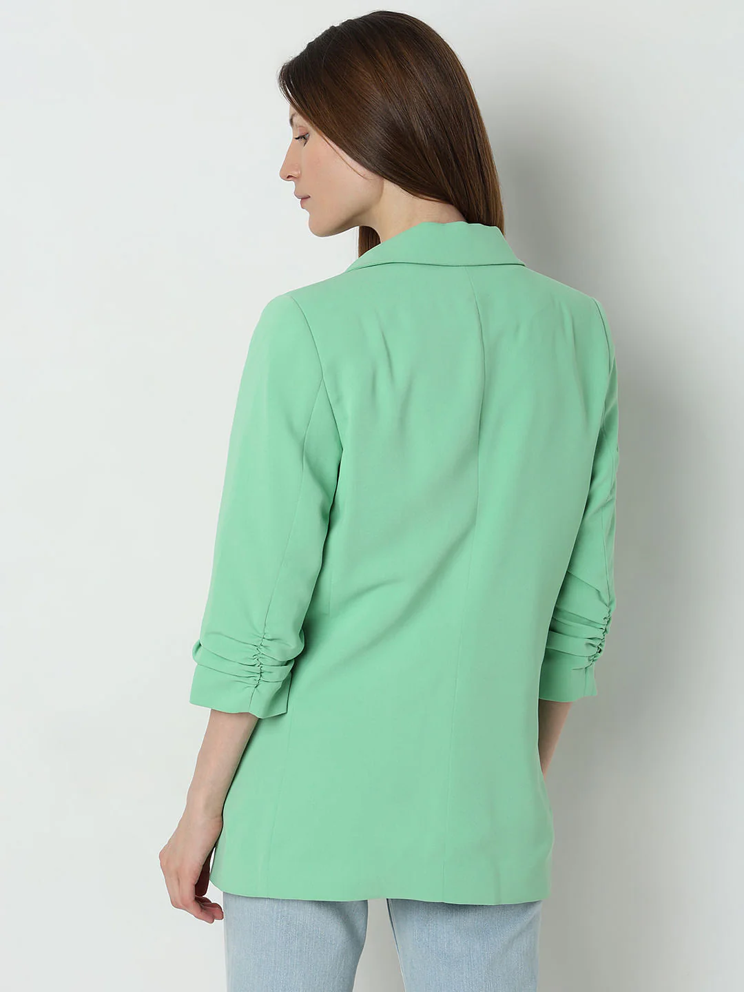 Green Roll-Up Sleeves Tailored Blazer - Image 4