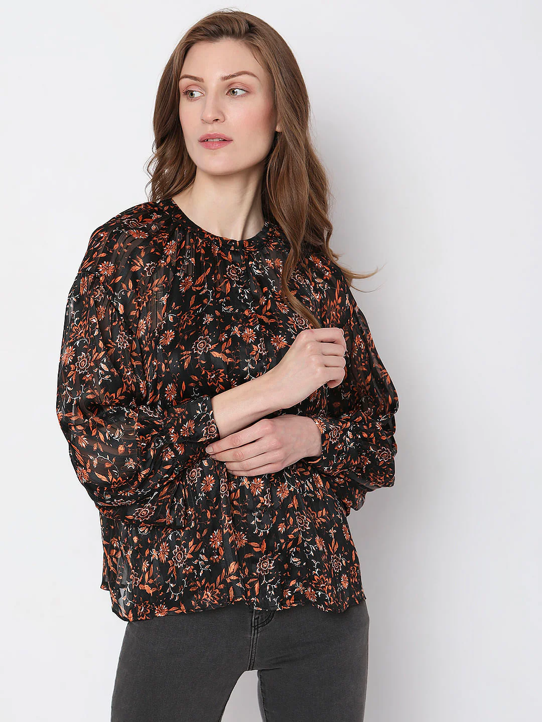 Black Satin Floral Top - Image 2