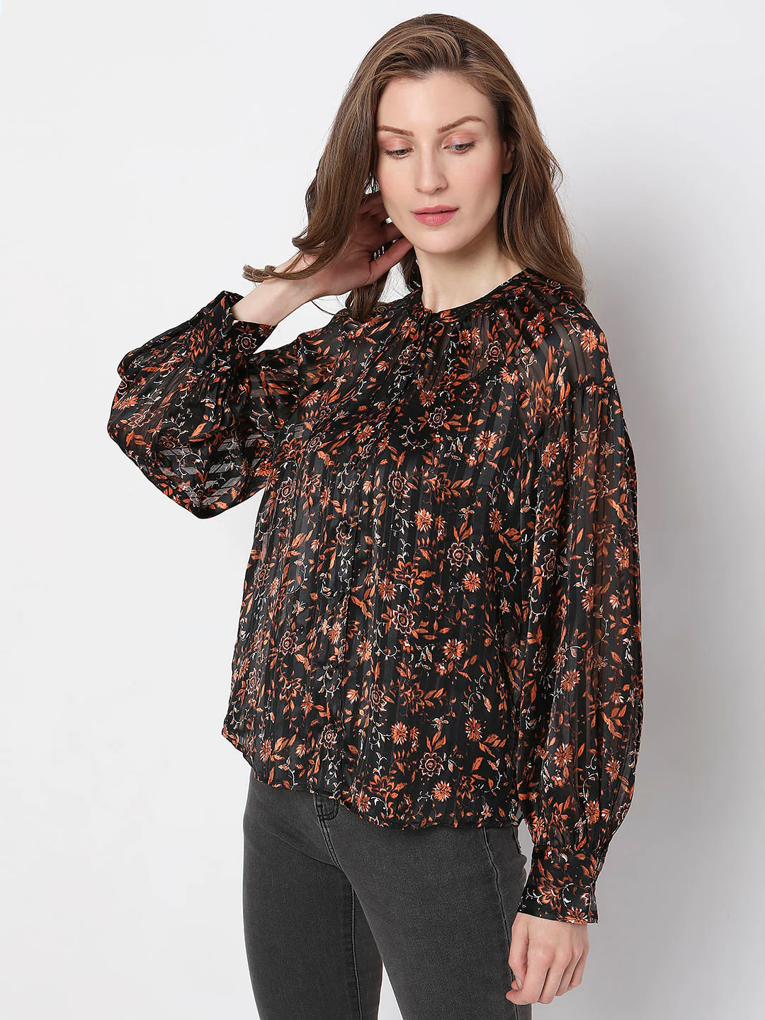 Black Satin Floral Top - Image 3