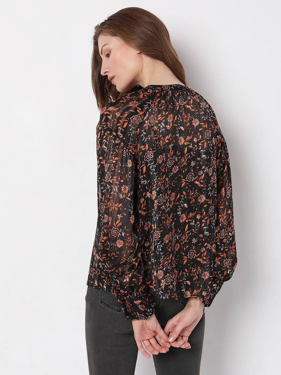 Black Satin Floral Top - Image 4