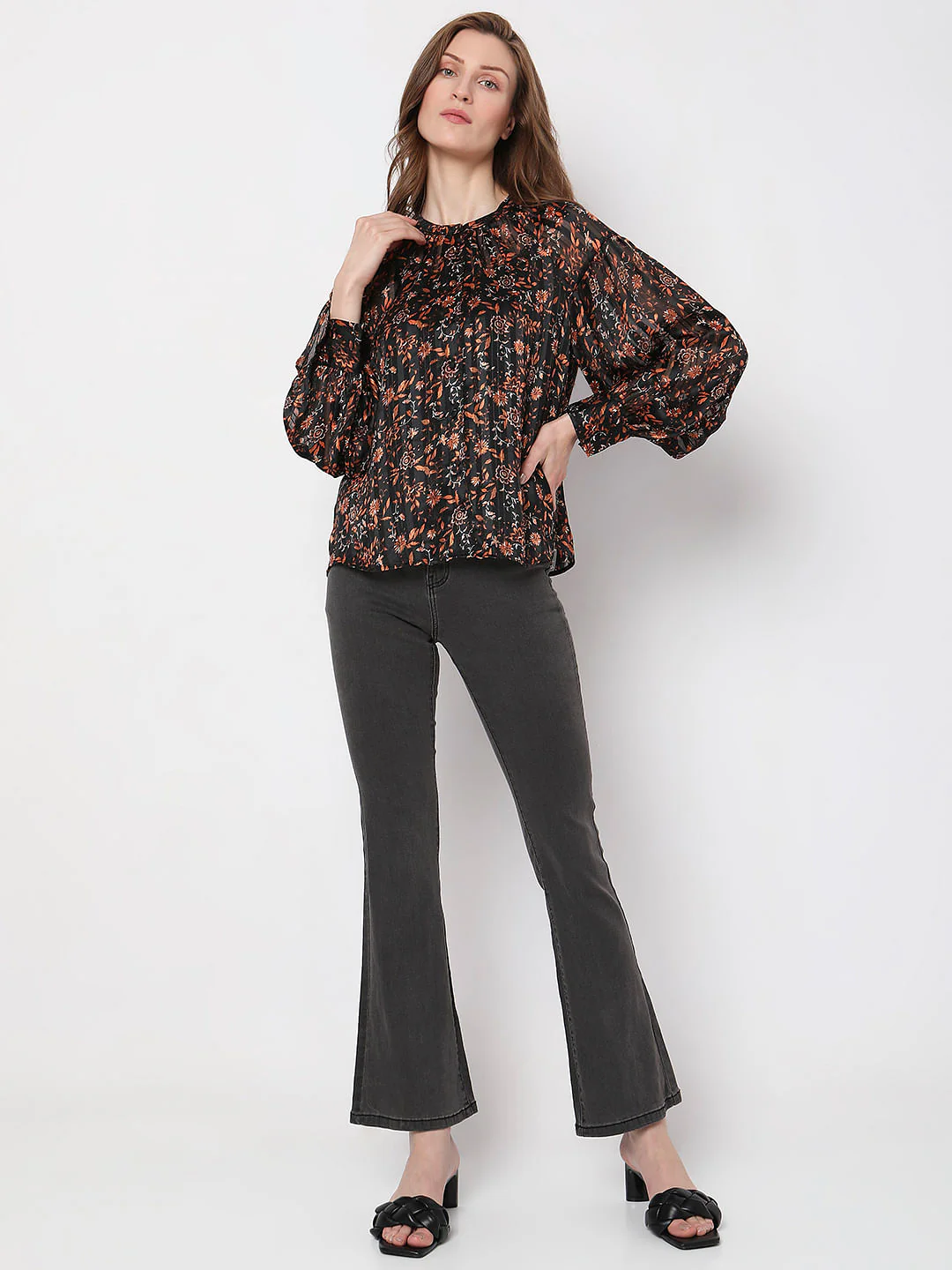 Black Satin Floral Top - Image 5