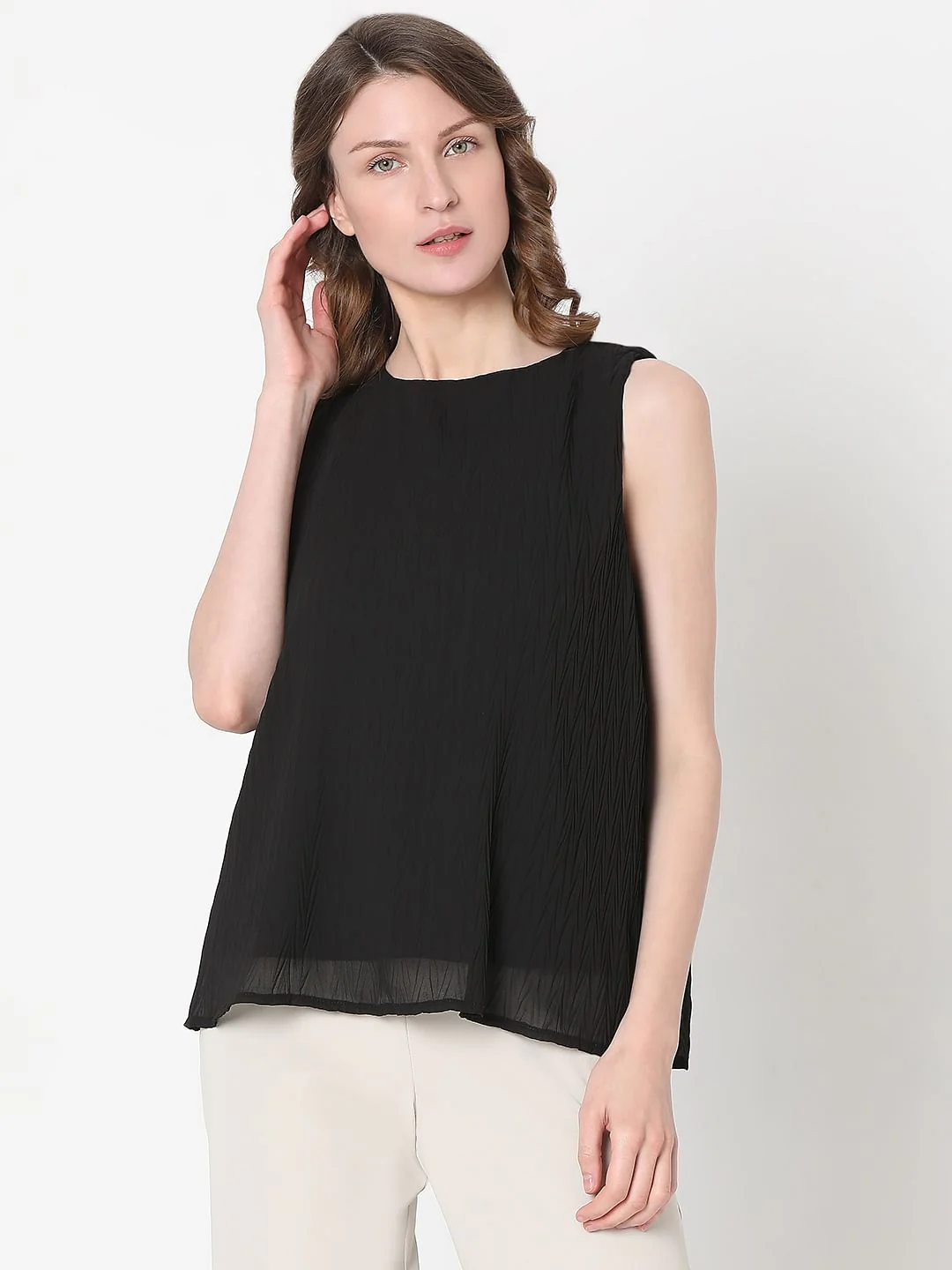 Black Textured Sleeveless Top - Image 2