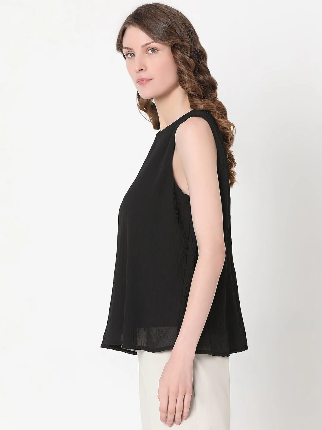 Black Textured Sleeveless Top - Image 3