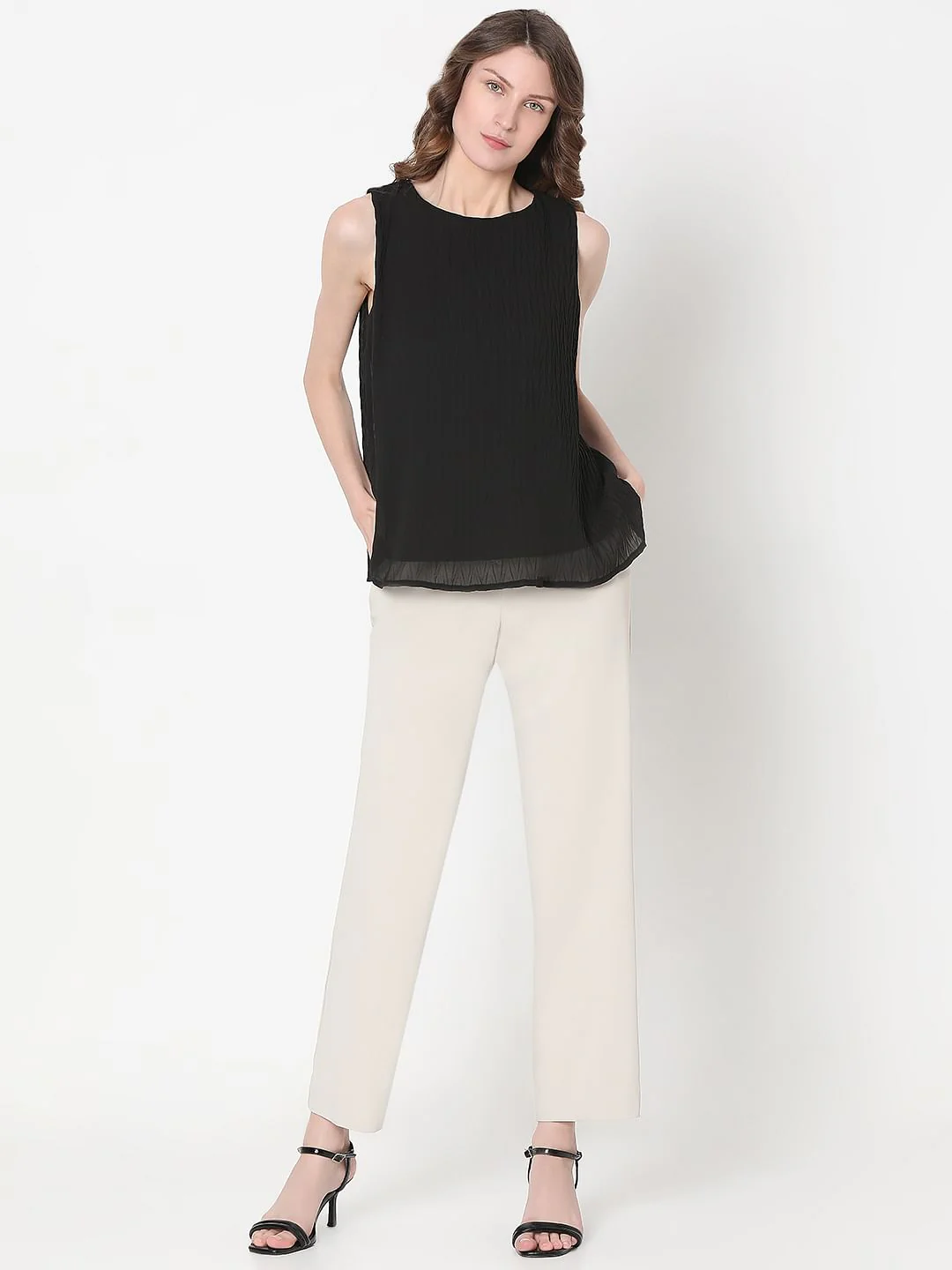 Black Textured Sleeveless Top - Image 5
