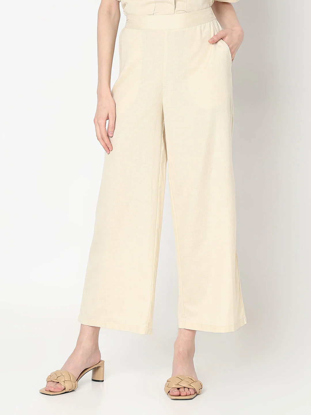 Beige Wide Leg Co-Ord Set Pants - Image 2