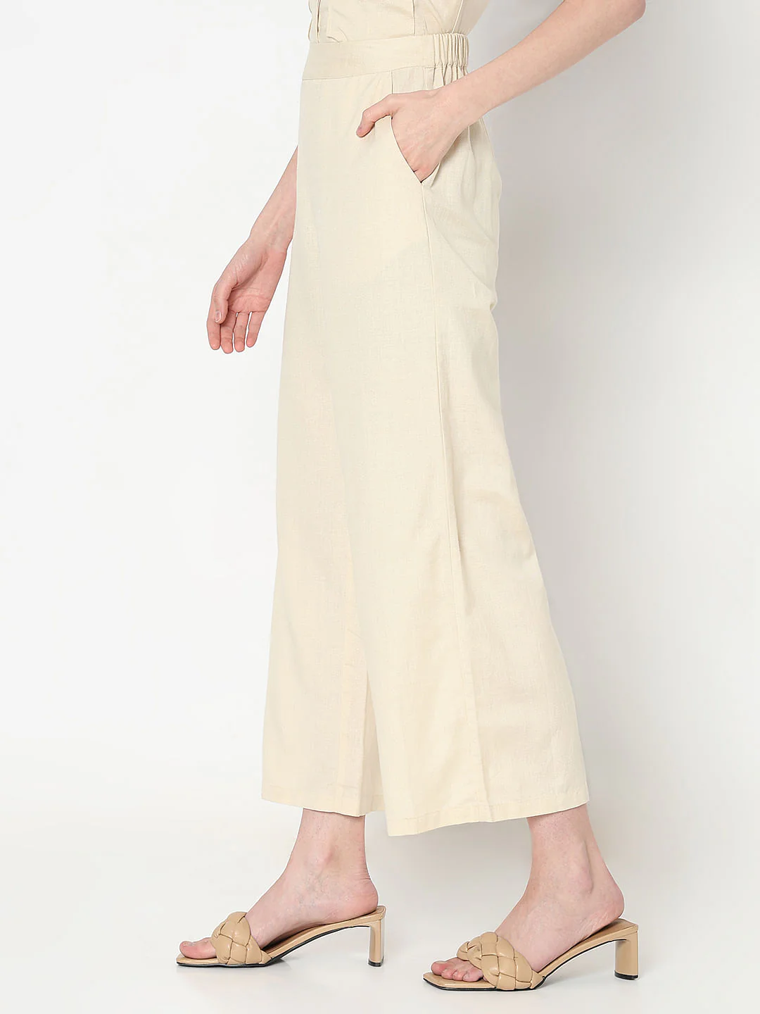 Beige Wide Leg Co-Ord Set Pants - Image 3
