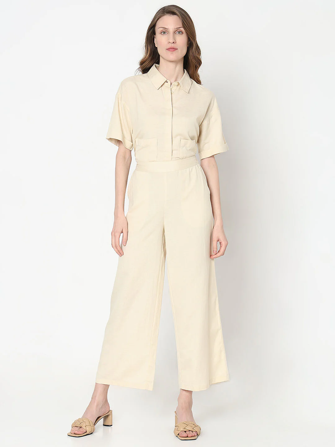 Beige Wide Leg Co-Ord Set Pants - Image 5