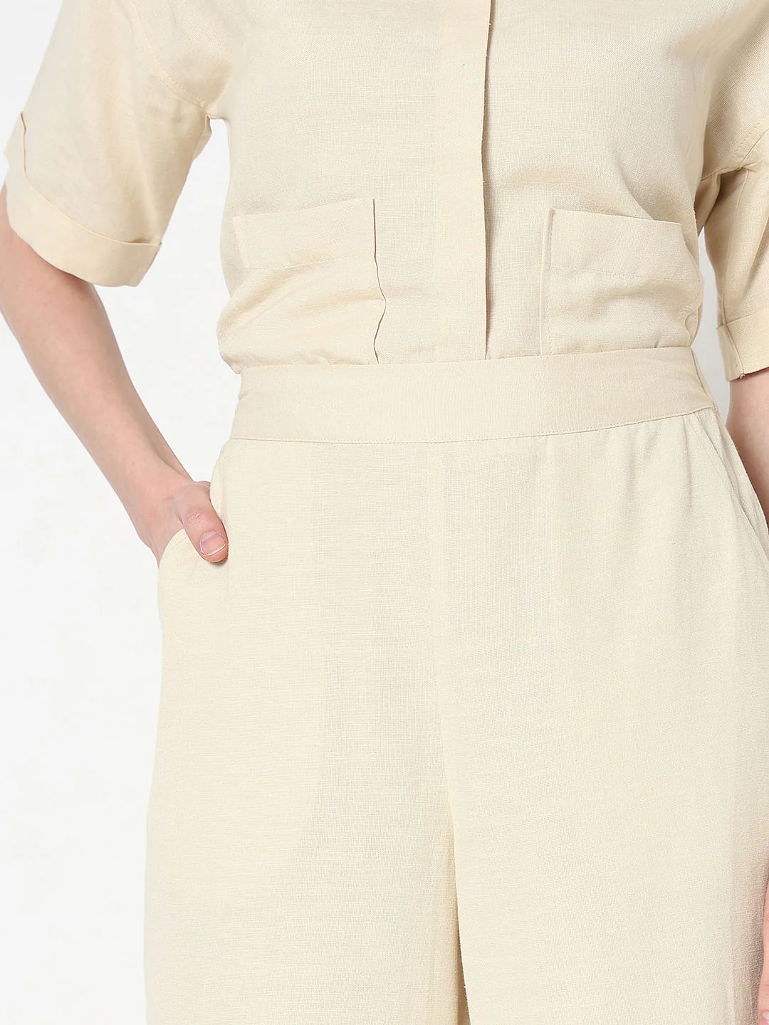 Beige Wide Leg Co-Ord Set Pants - Image 6