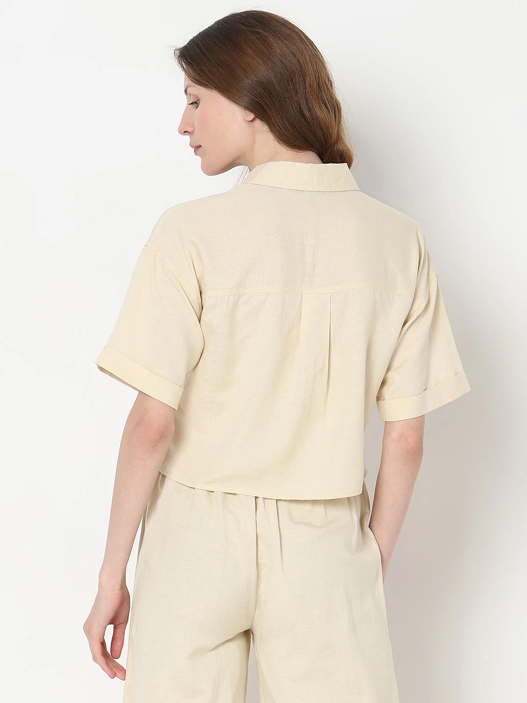 Beige Cropped Co-Ord Set Shirt - Image 4