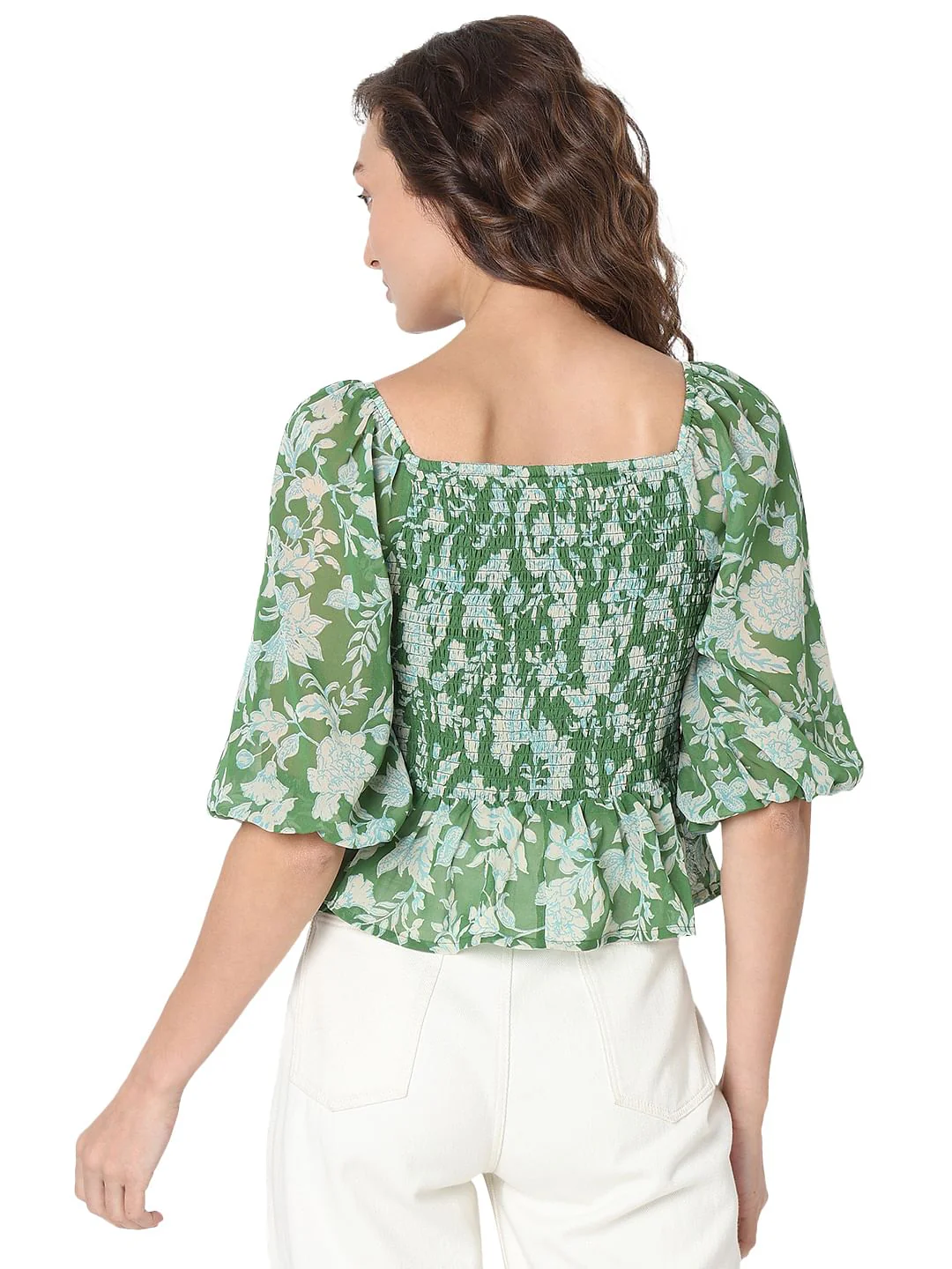 Green Floral Smocked Top - Image 4