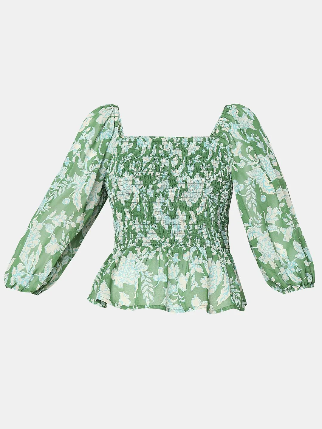 Green Floral Smocked Top - Image 7